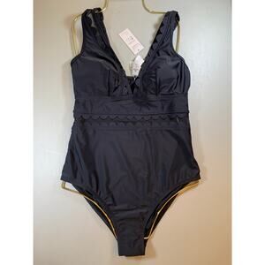 NWT Cupshe Black One Piece Bathing Suit with Scalloped Trim Size 00X